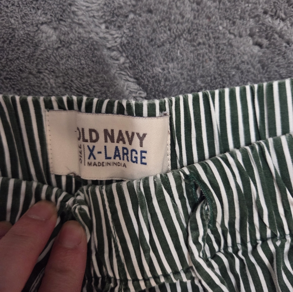 Old Navy Green and White Striped Pull On Cotton Lounge Pants XL Vacation Travel - Picture 5 of 7